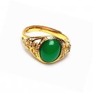 Women 14K Gold Natural Green Jade Ring Jewelry