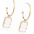 Fashion  vintage 80s  jewelry Dangle Drop Glass gold tone trim Earrings
