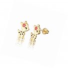 14k Gold Plated Enamel Flower Deer Baby Girls Earrings with Sterling Silver Post