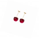 Gold Plated Long Red Resin Cherry Drop Pierced EARRINGS