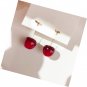 Gold Plated Long Red Resin Cherry Drop Pierced EARRINGS