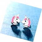 18K White Gold Plated Unicorn Stud Earrings for Women Girls Hypoallergenic