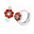 925 Sterling Silver Red CZ Flower Small Huggie Hoop Earrings for Girls