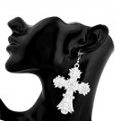 Women Fashion CZ Cubic Zirconia Silver Plated Cross Long Dangle Earrings
