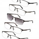 5-Pack Metal Half-Frame Reading Glasses Stainless Steel  Sun Readers +1.50