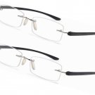 Reading Glasses 2 Pack TR90 Temple Rimless Frame Rectangle Stainless Steel