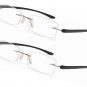 Reading Glasses 2 Pack TR90 Temple Rimless Frame Rectangle Stainless Steel