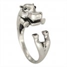 Antique Silver Tone Realistic Hippo Animal Wrap Ring Fashion Jewelry
