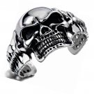 Mens Stainless Steel Biker Skull Cuff Bangle Bracelet Silver Black Two-Tone