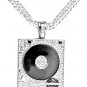 Classic Pave Cubic Zirconia Silver plated DJ Phonograph Big Men Pendant Necklace