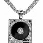 Classic Pave Cubic Zirconia Silver plated DJ Phonograph Big Men Pendant Necklace