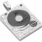 Classic Pave Cubic Zirconia Silver plated DJ Phonograph Big Men Pendant Necklace