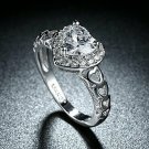 18K Platinum Heart Ring Cubic Zirconia CZ Eternity Solitaire Halo Wedding Band