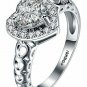 18K Platinum Heart Ring Cubic Zirconia CZ Eternity Solitaire Halo Wedding Band
