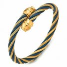 Adjustable Steel Gold Blue Twisted Cable Cuff Bangle Bracelet For Men Women