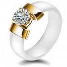 Gold Color Stainless Steel Ceramic Rings with Cubic Zirconia Women