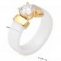 Gold Color Stainless Steel Ceramic Rings with Cubic Zirconia Women