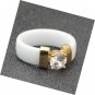 Gold Color Stainless Steel Ceramic Rings with Cubic Zirconia Women