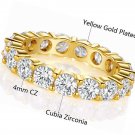 18K Yellow Gold Plated 4.0 Round Cubic Zirconia Eternity, Engagement Band Ring