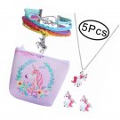 5PCS Girls Gift for Unicorn Include Bracelet Stud Earrings Storage Bag Necklace