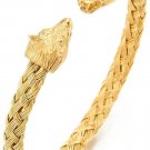 COOLSTEELANDBEYOND Mens Wolf Head Bracelet Steel Braided Cable Bangle Cuff Gold