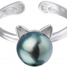 S.Leaf Black Freshwater Pearl Ring Cat Ring Sterling Silver