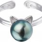 S.Leaf Black Freshwater Pearl Ring Cat Ring Sterling Silver