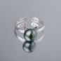 S.Leaf Black Freshwater Pearl Ring Cat Ring Sterling Silver