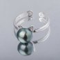 S.Leaf Black Freshwater Pearl Ring Cat Ring Sterling Silver