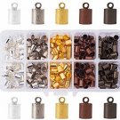 PandaHall Elite 1 Box 200PCS 5 Color Mixed Barrel Brass Leather Cord Ends Cord
