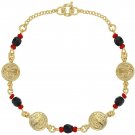 18k Gold Plated St Benedict Medal Bracelet Simulated Azabache Evil Eye 7'