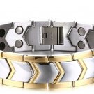Mens Titanium Healthy Magnetic Therapy Link Bracelet Two Tone Gold Plated Edge