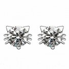 925 Sterling Silver Imitation Diamond Crystal Inlaid Cat Stud Earrings (White)