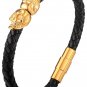 Men 18K Gold Plated Leather Surfer Biker Skull Skeleton Cuff Bracelet 8-8.5"