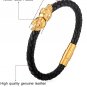 Men 18K Gold Plated Leather Surfer Biker Skull Skeleton Cuff Bracelet 8-8.5"