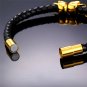 Men 18K Gold Plated Leather Surfer Biker Skull Skeleton Cuff Bracelet 8-8.5"