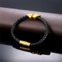 Men 18K Gold Plated Leather Surfer Biker Skull Skeleton Cuff Bracelet 8-8.5"