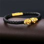 Men 18K Gold Plated Leather Surfer Biker Skull Skeleton Cuff Bracelet 8-8.5"