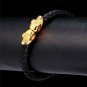 Men 18K Gold Plated Leather Surfer Biker Skull Skeleton Cuff Bracelet 8-8.5"