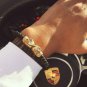 Men 18K Gold Plated Leather Surfer Biker Skull Skeleton Cuff Bracelet 8-8.5"