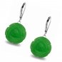 Rose Flower Green Jade Drop Leverback Earrings 925 Sterling Silver