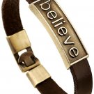 Hamoery Men Punk Alloy Leather Bracelet Believe Bracelet Bangle