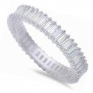 4mm Full Eternity Engagement Band Ring Baguette Clear CZ 925 Sterling Silver