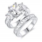 18K White Gold Plated Cubic Zirconia Princess-Cut Multi Band Ring Set