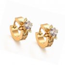 Stainless Steel Cubic Zirconia Flower Shape Small Huggie Hoop Solitaire Earrings