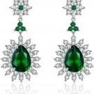 Me and Hz Green Emerald Bridal Crystal Earrings Flower Tear Drop Dangle Cubic