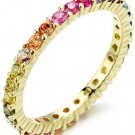 NYC Sterling Women's Gold Plated 2MM Sterling Silver Rainbow Round Cubic Ring
