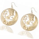 Goldtone Embedded Nefertiti, Ankh Cross and Wings Design Dangle Earrings