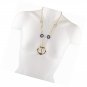 Gold Tone Navy Blue Ring Anchor Nautical Pendant Necklace