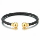 Elastic Adjustable Mens Stainless Steel Twisted Cable 2 tone Bangle Black/Gold